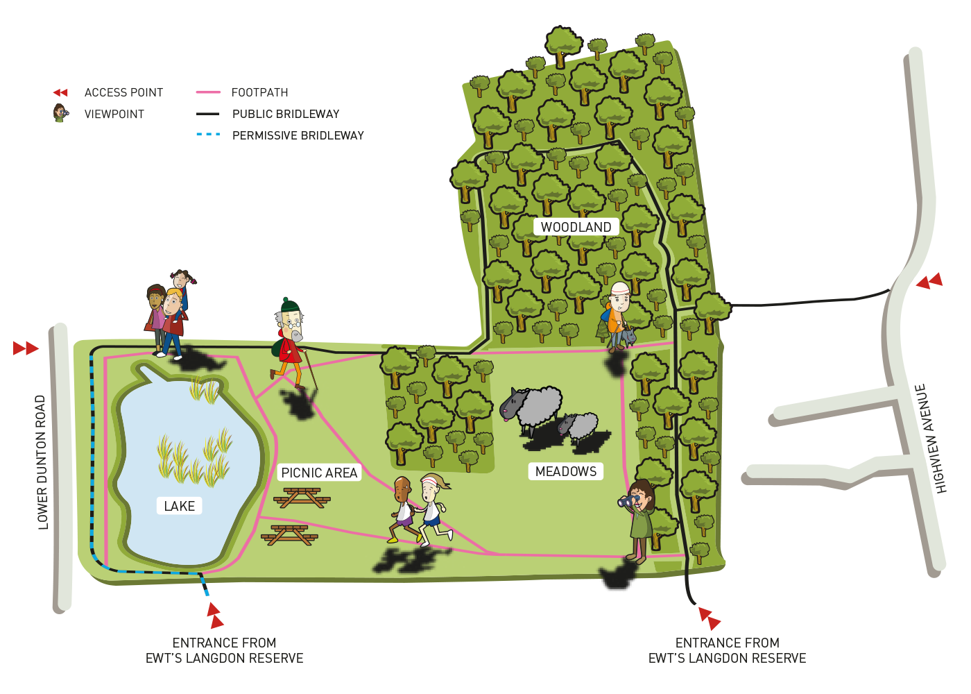 A site map graphic of The Land Trust's Langdon Lake nature reserve