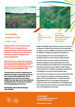 Case study for The Land Trust's Braeburn nature reserve in London.